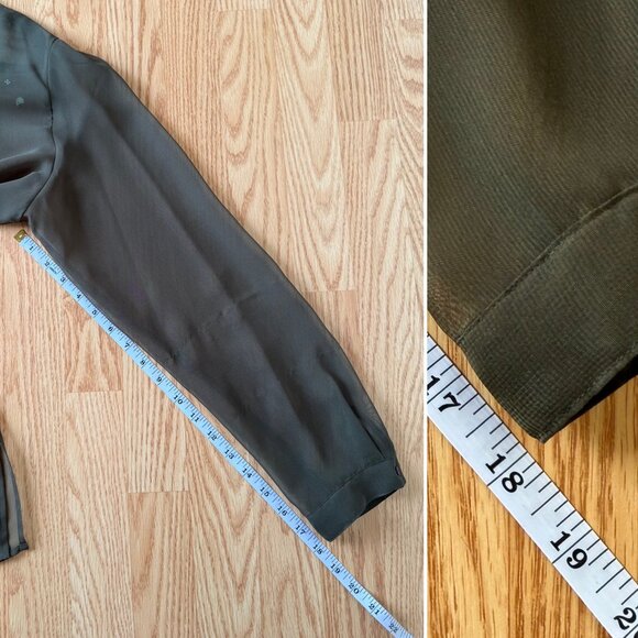 Norton Womens Sheer Button-Up Blouse size XL Paisley Print Accents Olive Green - Picture 8 of 9